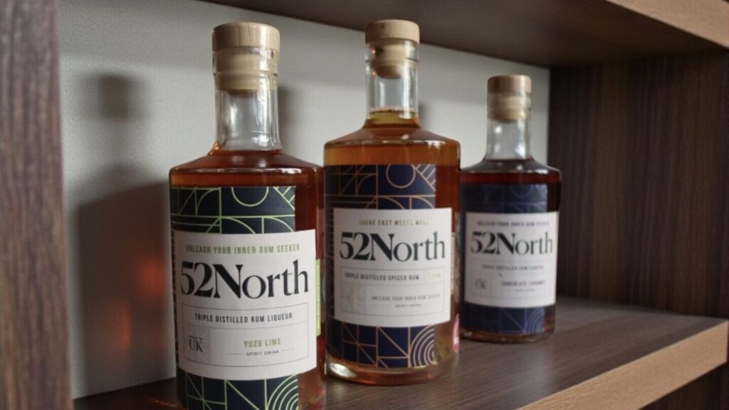 A medium closeup of the 52North Rum liqueur range.