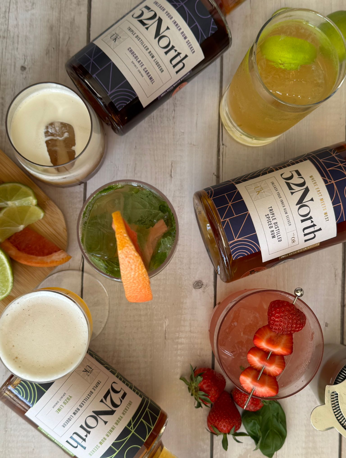 A medium shot of 52North Spring Refresh cocktails on a garden table.