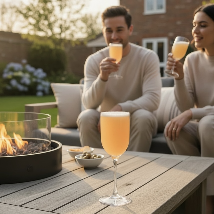 A medium shot of a Yuzu and Pineapple daiquiri by 52North being held by a couple outside.